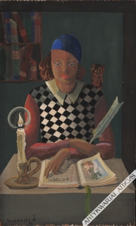 Autoportret z książką i sową (1928)