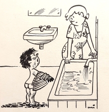 [rysunek, ok. 1980] " - Proszę bardzo, mogę się wykąpać, ale po co brudzić taką czystą wodę !"