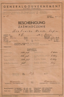 [dokument, Łomża, 1942] Bescheinigung [zaświadczenie ukończenia kursu dokształcającego gospodarczego dla Wandy Zofii Zielińskiej]