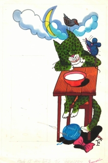 [rysunek, 1979]  Miauczący kotek