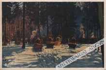 [pocztówka, lata 1930-te] Julian Fałat: Nagonka przed polowaniem