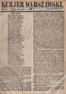 KURJER WARSZAWSKI nr 1-168 rok 1855 [półrocznik]
