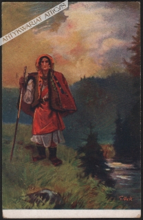 [pocztówka, 1916] Hucułka nad strumykiem - Huzulin am Bache
