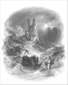 [rycina, 1836] Dunstanborough castle [Zamek Dunstanburgh] 