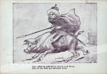 [pocztówka, ok. 1916] Wer reitet so spat durch Sturm und Wind. Das ist der Niki auf Serbjens Kind [\"Ktoś ucieka przez burzę i wiatr. To Mikołaj do serbskich dzieci\"]