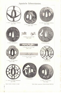 [rycina, 1910] Japanische Schwertzieraten  [tsuba, gardy mieczy japońskich]