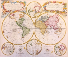 [mapa, świat, 1746] Mappe-monde, qui represente les deux hémispheres, scavoir celui de l'orient et celui de l'occident tirée des quatre cartes générales de feu M. le professeur Hasius