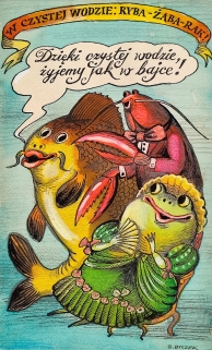[rysunek, 1991] "W czystej wodzie: ryba-żaba-rak"
