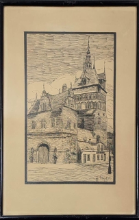 [rysunek piórkiem, 1923] [Gdańsk. Wieża Więzienna i Katownia]