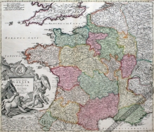 [mapa, Francja, Navarra, ok. 1710] Totius Regni Galliae sive Franciae et Navarrae novissima Tabula Io. Baptista Homanno Norimbergae.