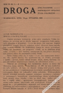 Droga. Dwutygodnik [od kwietnia 1923] Miesięcznik poświęcony sprawie życia polskiego. R. II. Nr 1-15. [rocznik oprawiony]