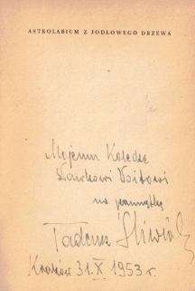 Astrolabium z jodłowego drzewa. Poemat o Mikołaju Koperniku [dedykacja odautorska dla M. Voita]