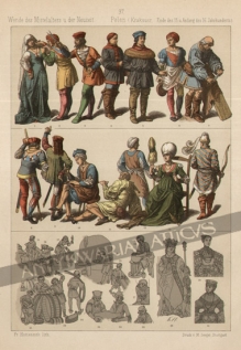 [rycina, 1891] [Typy ubiorów w Polsce XV-XVI w.] Polen (Krakauer, Ende des 15 u Anfang des 16 Jahrhunderts)