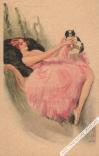 [pocztówka, lata 1920-te] [Kobieta z pieskiem]