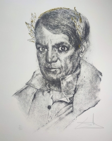 [grafika, 1970] "Moi aussi, j'ai connu l'Empereur" (portrait de Picasso/homage a Pablo Picasso) [tłum. "Ja też znałem Cesarza" (portret Picassa/W hołdzie Pablowi Picasso]