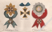 [rycina, 1831] L'Ordine dell' Aquila Bianca. Croce Militare. L'Ordine di S. Stanislaw [Order Orła Białego. Krzyż Virtuti Militari. Order św. Stanisława]