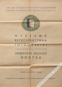 [plakat, 1960] Wystawa retrospektywna fotografiki z okazji 35-lecia pracy artystycznej Jerzego Dorysa 14-30 listopad 1960