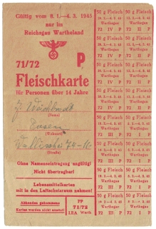 [karta żywnościowa, III 1945] Fleischkarte fur Personen uber 14 Jahre [karta żywnościowa na mięso dla osób poniżej 14 lat]