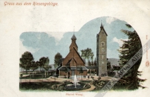 [pocztówka, ok. 1905] [Karpacz. Świątynia Wang] Gruss aus dem Riesengebirge. Pfarrei Wang