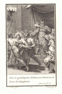 [rycina, 1793] Alors le grand-prêtre déchira ses vêtements en disant: Il a blasphémé ["Wtedy najwyższy kapłan rozdarł swoje szaty i rzekł: Zbluźnił"]