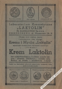 [reklama, 1928 r.] Laboratorium Kosmetyczne "Laktolin", Częstochowa