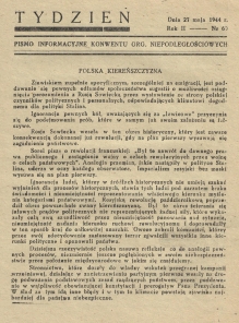 [prasa podziemna, 1944 r.] Tydzień. Pismo informacyjne Konwentu Org. Niepodległościowych. Dnia 27 maja 1944 r.