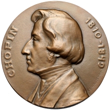 [medalion, 1910] Medalion z profilem Fryderyka Chopina z 1910 r., wybity z okazji 100 rocznicy urodzin Fryderyka Chopina