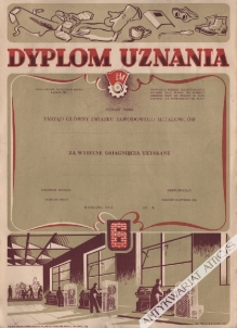 [dyplom, 1952] Dyplom uznania nadany przez Zarząd Główny Związku Zawodowego Metalowców