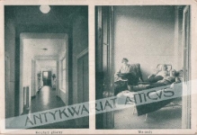[pocztówka, lata 1930-te] Sanatorium Karolin w Otrębusach. Korytarz główny, werandy.