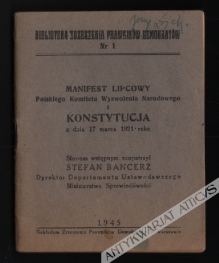 Manifest Lipcowy Polskiego Komitetu Wyzwolenia Narodowego i Konstytucja z dnia 17 marca 1921 roku  [egz. z księgozbioru J. Łojka]