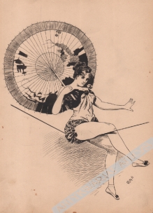 [rysunek piórkiem, ok. 1893]  [kobieta na linie z parasolką]