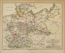 [mapa kolejowa, Niemcy, 1882] Verhaltnis  der Staatsbahnen zu den Privatbahnen im Deutschen Reiche. Anfang 1882