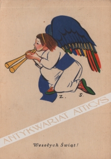 [pocztówka, ok. 1930] Wesołych Świąt! Anioły grające. Anges musiciens.