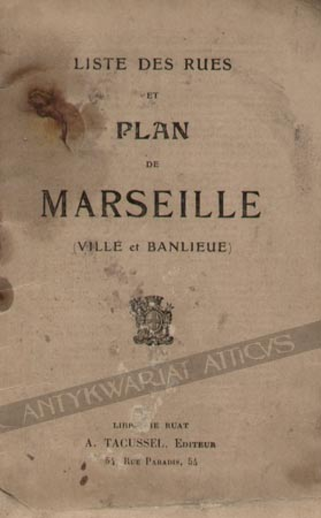 [plan miasta, Marsylia, lata 1920] Liste des rues et Plan de Marseille (Ville et Banlieue)