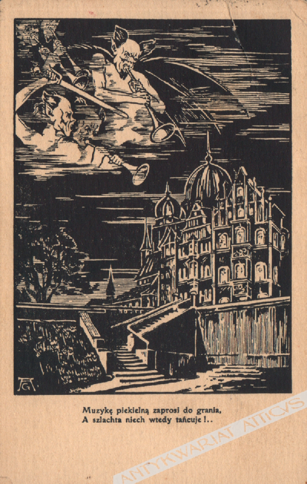 [pocztówka, ok. 1908] Muzykę piekielną zaprosi do grania, a szlachta niech wtedy tańcuje !..