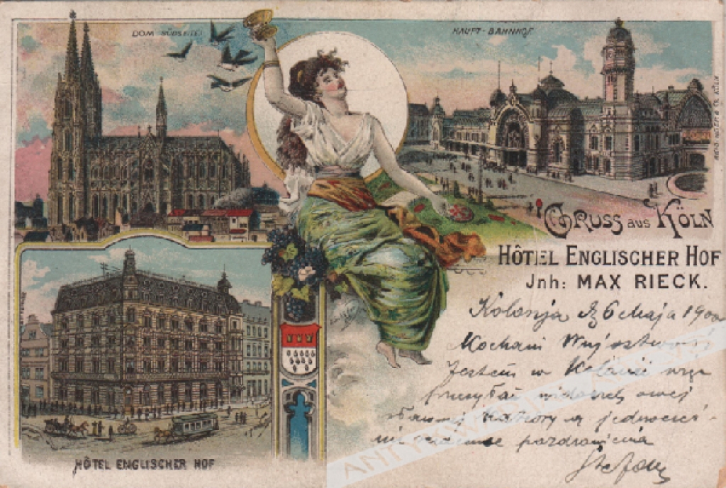 [pocztówka, 1900] Gruss aus Köln. Hotel Englischer Hof