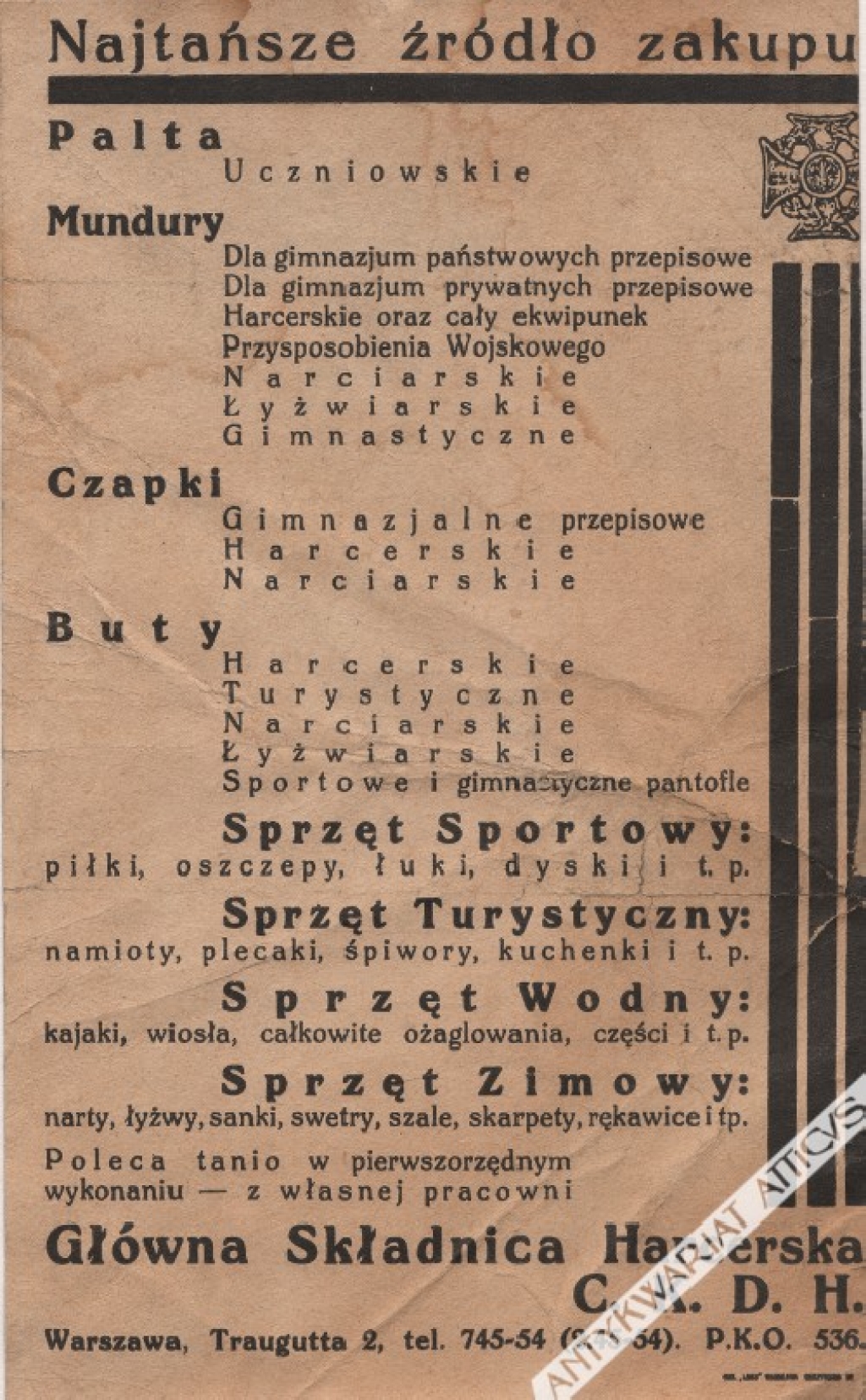 [reklama, ok. 1930 r.] Główna Składnica Harcerska..., Warszawa