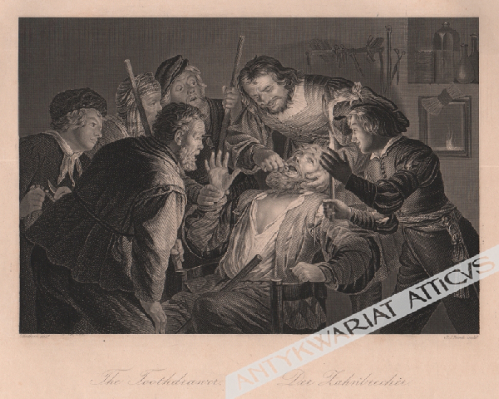 [rycina, ok. 1860] [Wyrywanie zęba] The Toothdrawer. Der Zachnbrecher