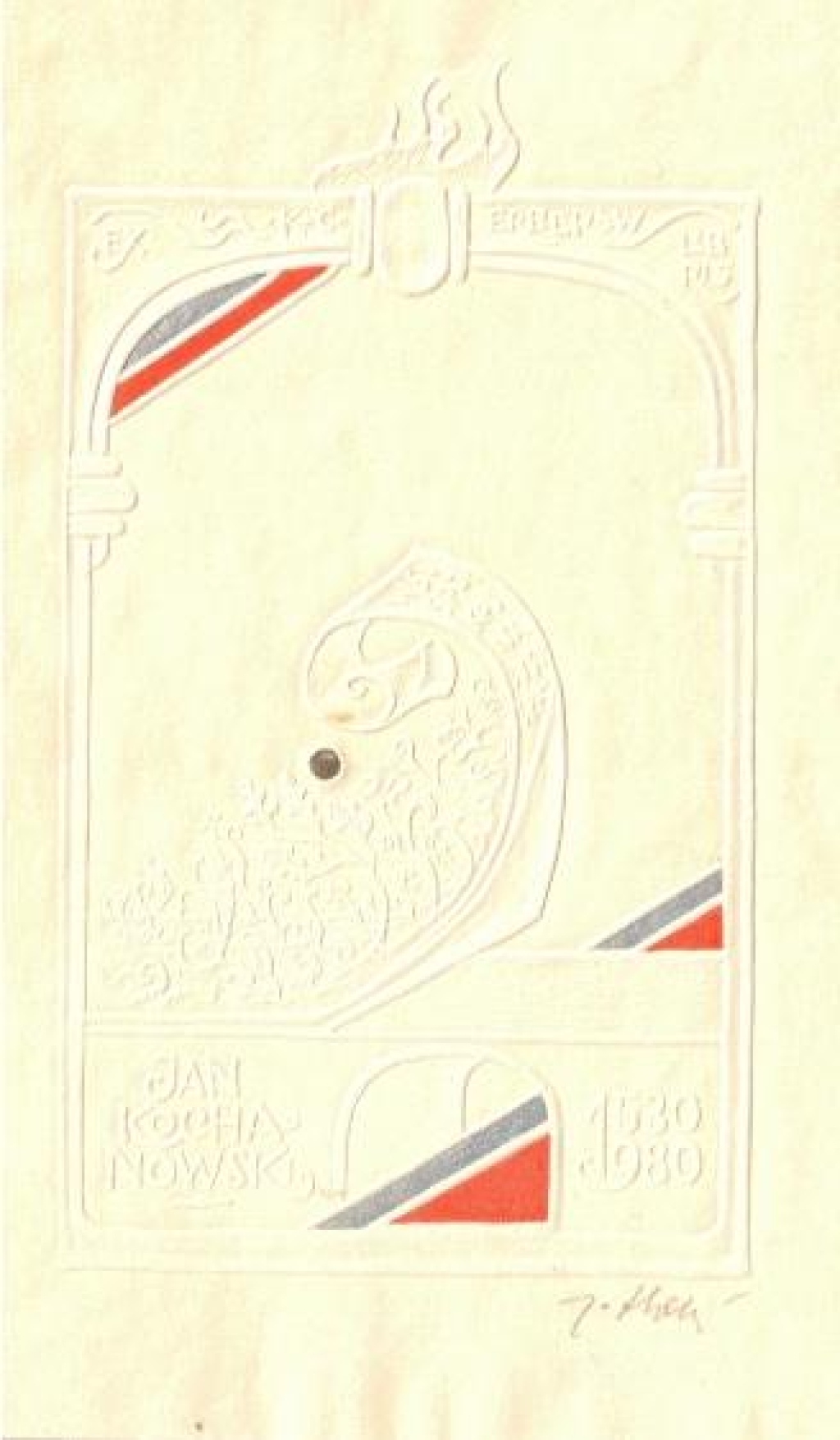 [ekslibris, 1980] Ekslibris K. C. (Katarzyny, Czesława) Erberów. Jan Kochanowski 1580-1980 "Wsi spokojna wsi wesoła...."