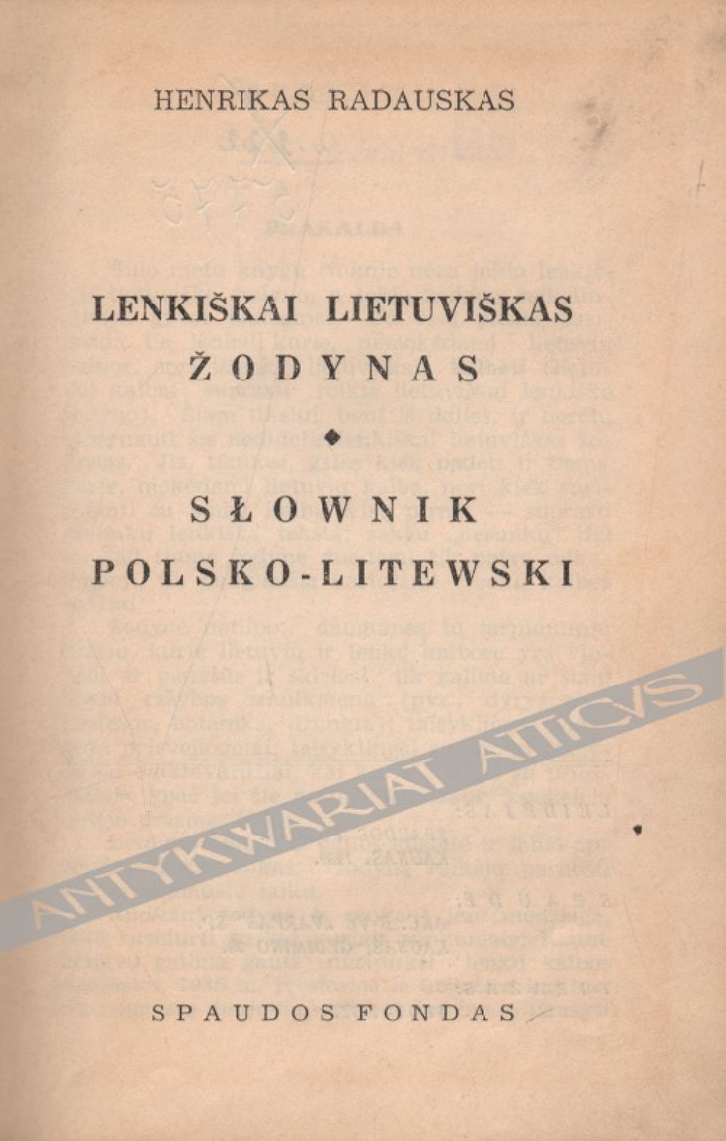 Lenkiskai Lietuviskas ZodynasSłownik polsko-litewski