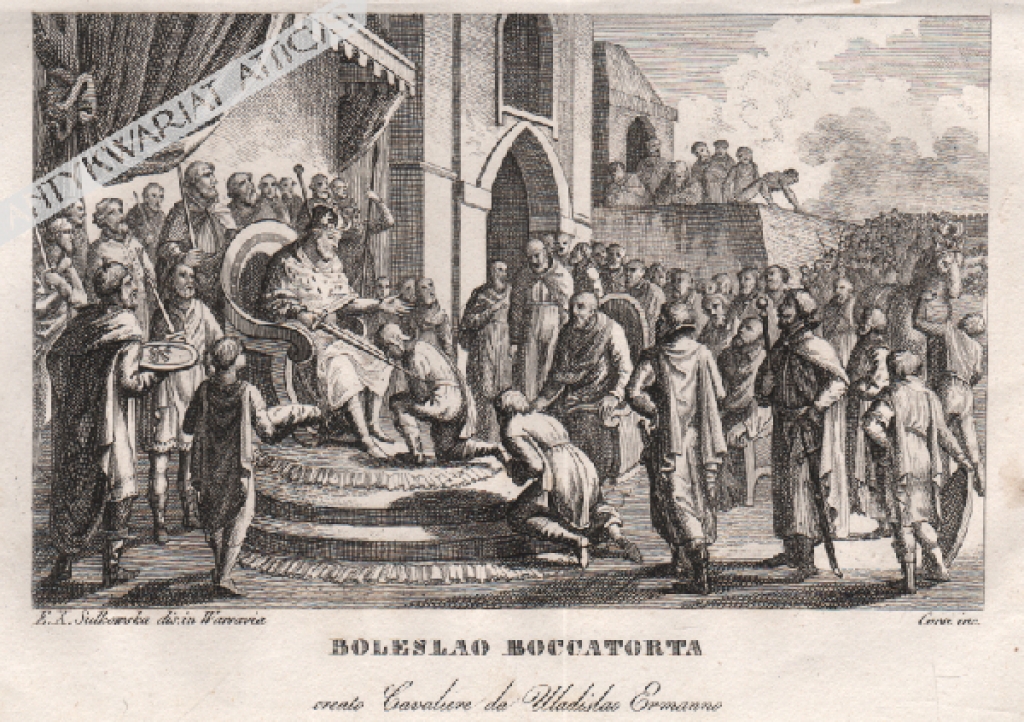 [rycina, 1831 r.] Boleslao Boccatorta (creato Cavaliere da Wladislao Ermanno) [Bolesław Szczodry pasuje na rycerza księcia Władysława Hermana]