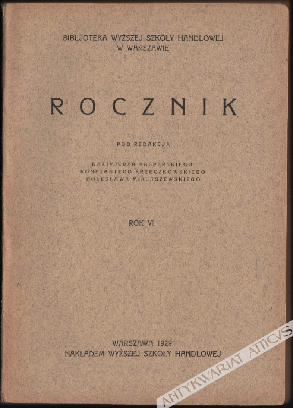 Rocznik (Bibjoteka Wyższej Szkoły Handlowej), Rok VI 