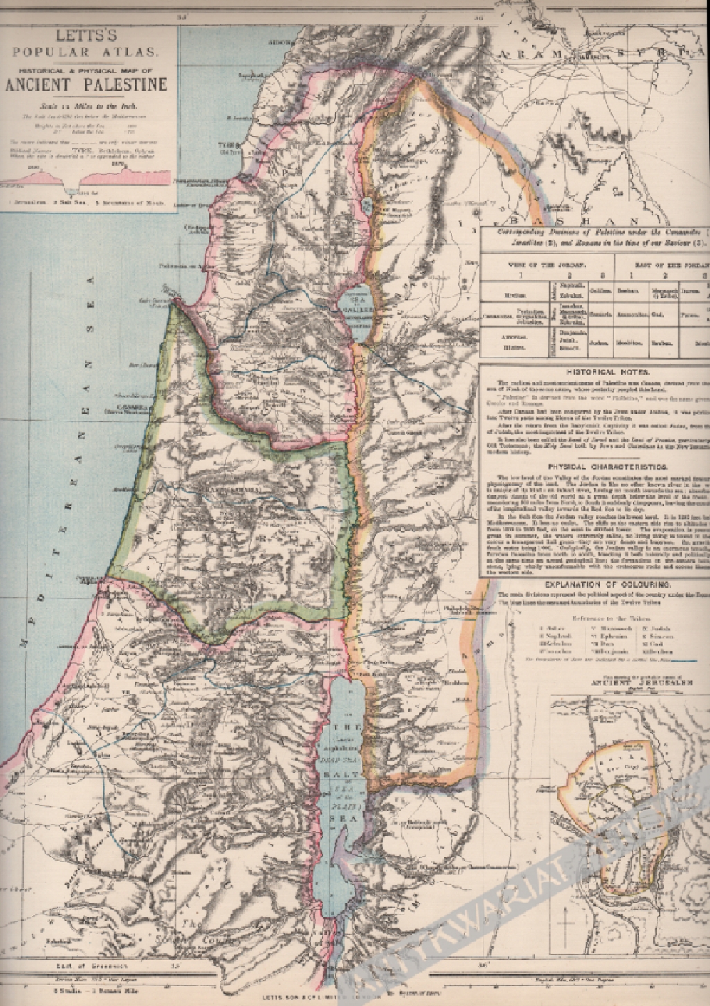 [mapa, Palestyna, 1883]  Historical & Physical Map of Ancient Palestine