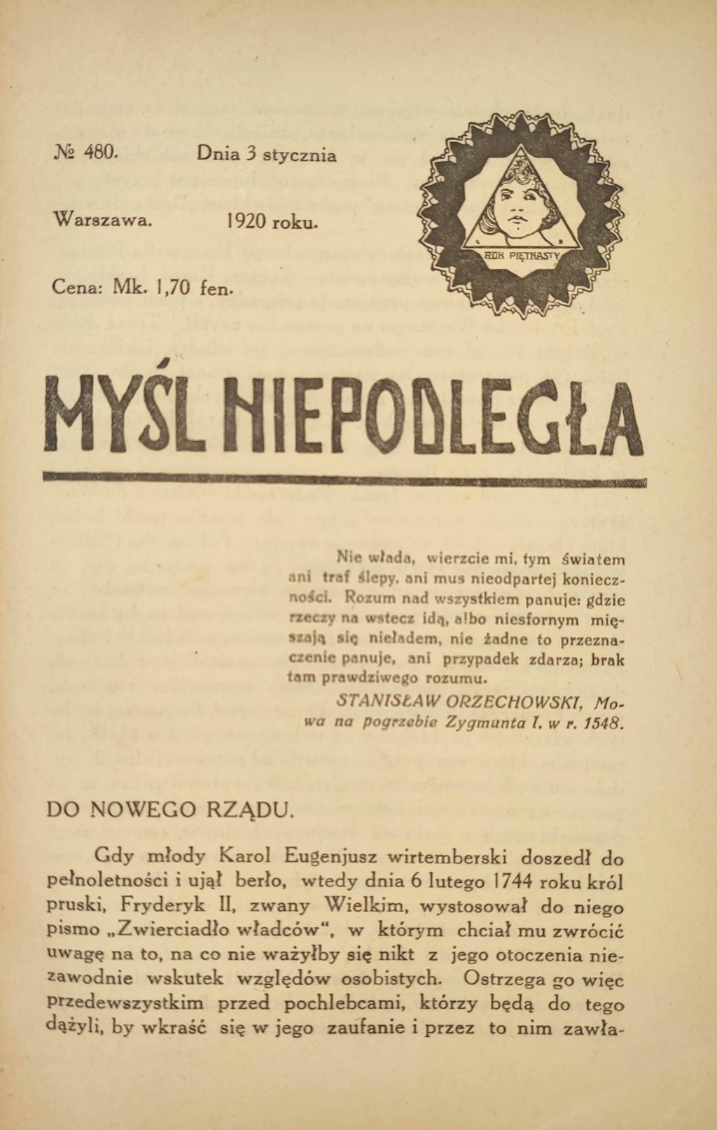 Myśl Niepodległa, rok 1920 (nr 480-532) [współoprawne]