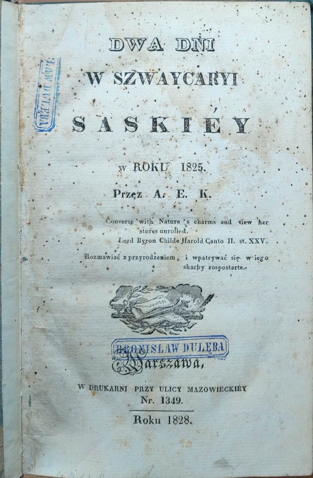 Dwa dni w Szwaycaryi Saskiéy w roku 1825