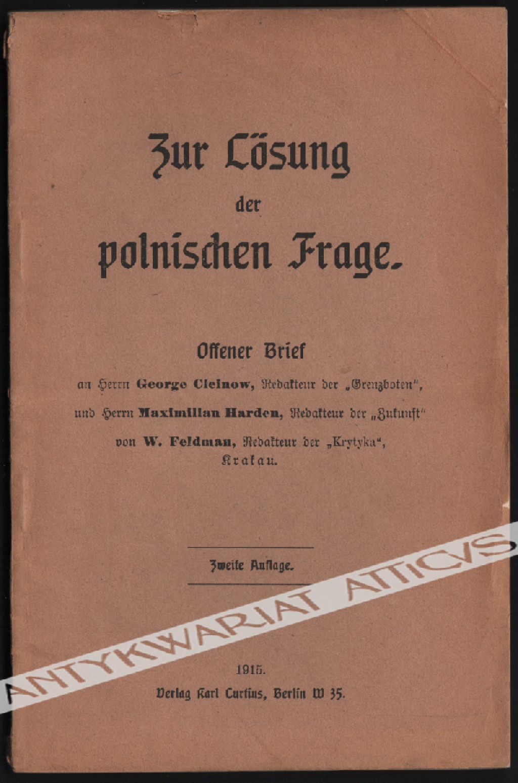 Zur Lösung der polnischen Frage: offener Brief an George Cleinow und Maximilian Harden