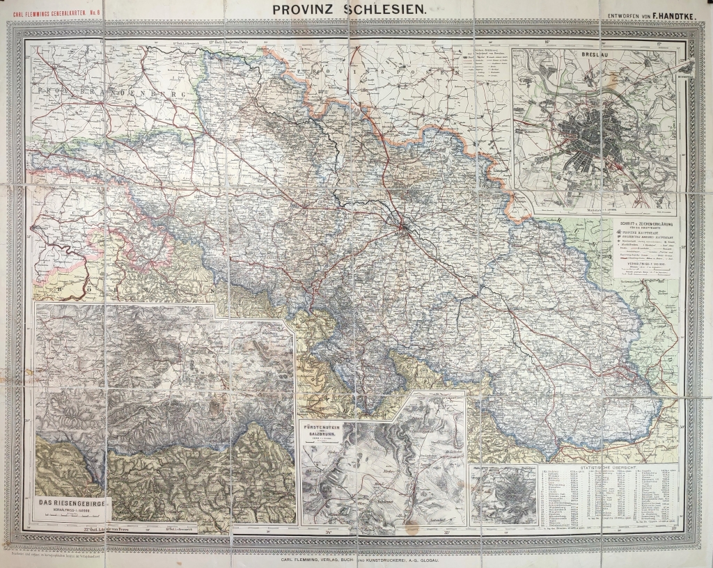 [mapa, Śląsk, plan Wrocławia, Karkonosze, 1902]  Provinz Schlesien. Entworfen von F. Handtke.