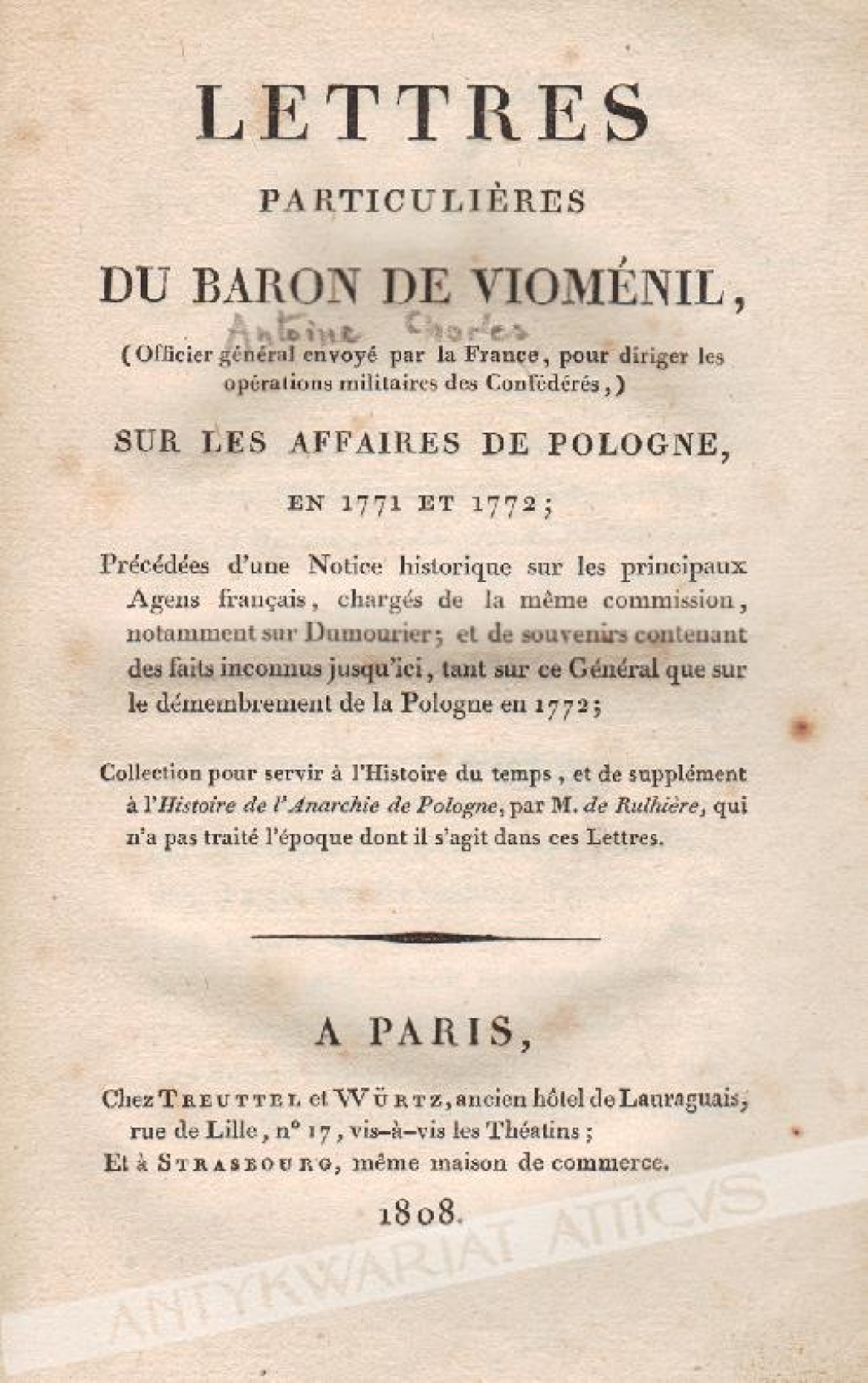 Lettres particulieres du Baron de Viomenil sur les affaires de Pologne, en 1771 et 1772