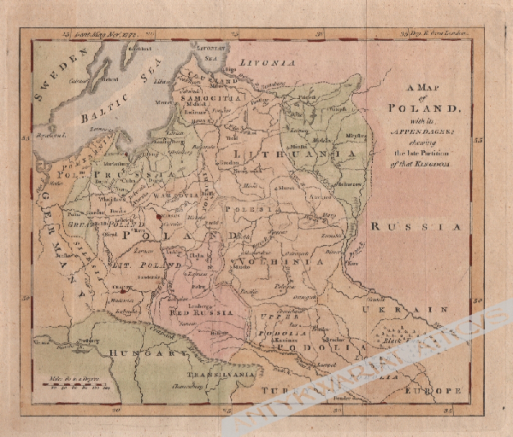 [mapa, Polska, 1772] A Map of Poland with its Appendages; showing the late Partition of that Kingdom