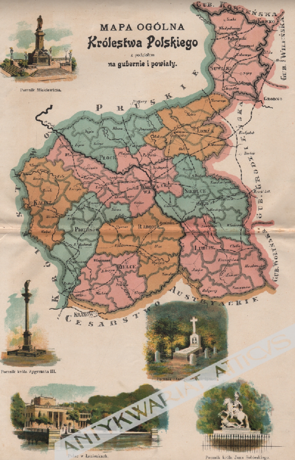 [mapa, 1907] Mapa ogólna Królestwa Polskiego z podziałem na gubernie i powiaty